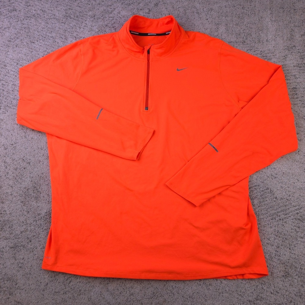 Nike Running Pullover Mens XXL Quarter Half Zip Hi Vis Orange Element Dri Fit
